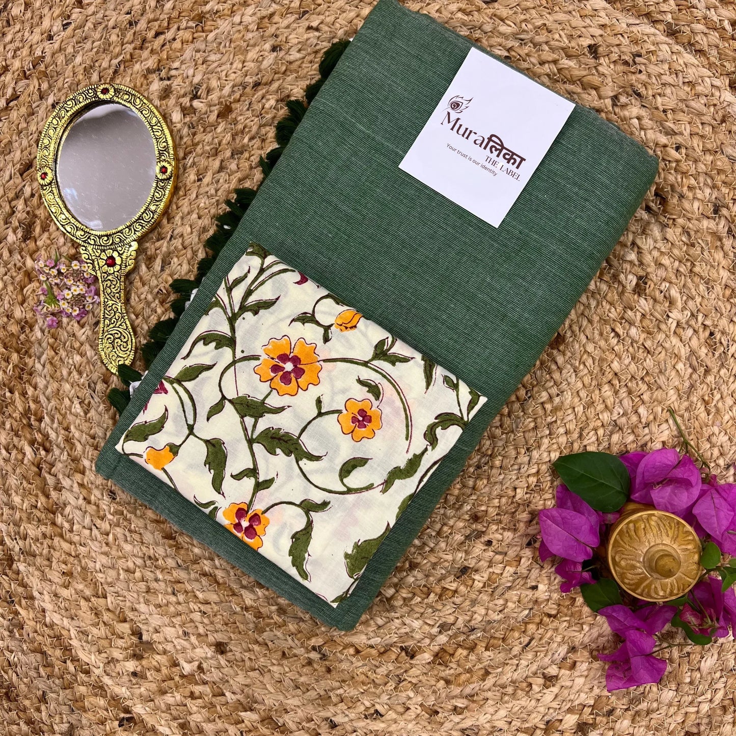 Muralika Leaf Green Handloom Saree - Muralika the label