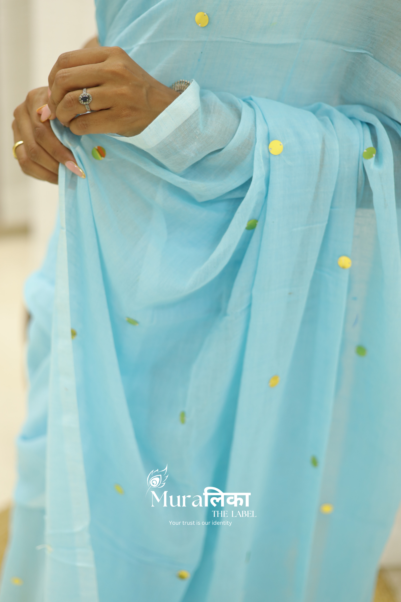 Tara Sky Blue Mulmul Cotton Saree