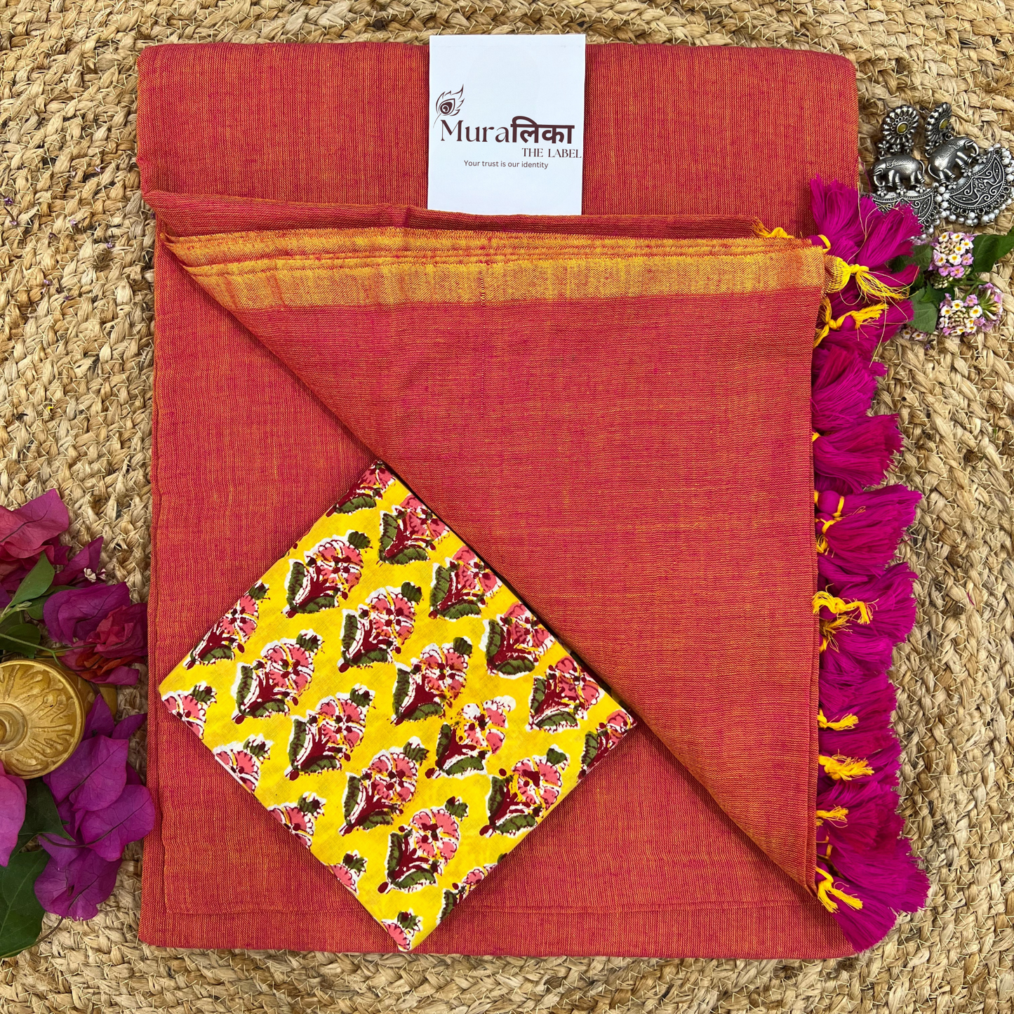 Muralika Dual Tone Brick Hue Handloom Saree