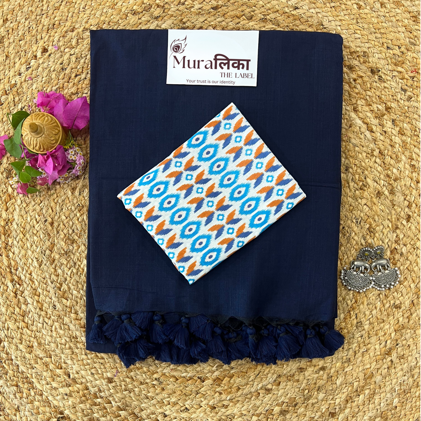 Muralika Navy Blue Handloom cotton Saree