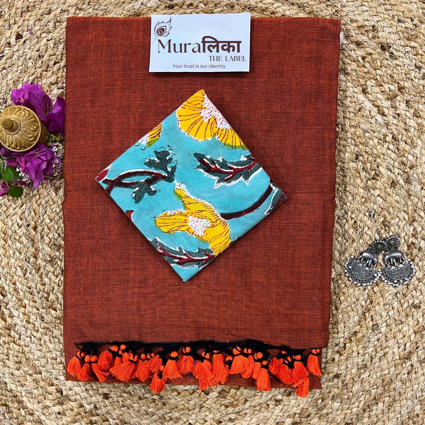 Muralika Rust Orange Handloom Saree - Muralika the label