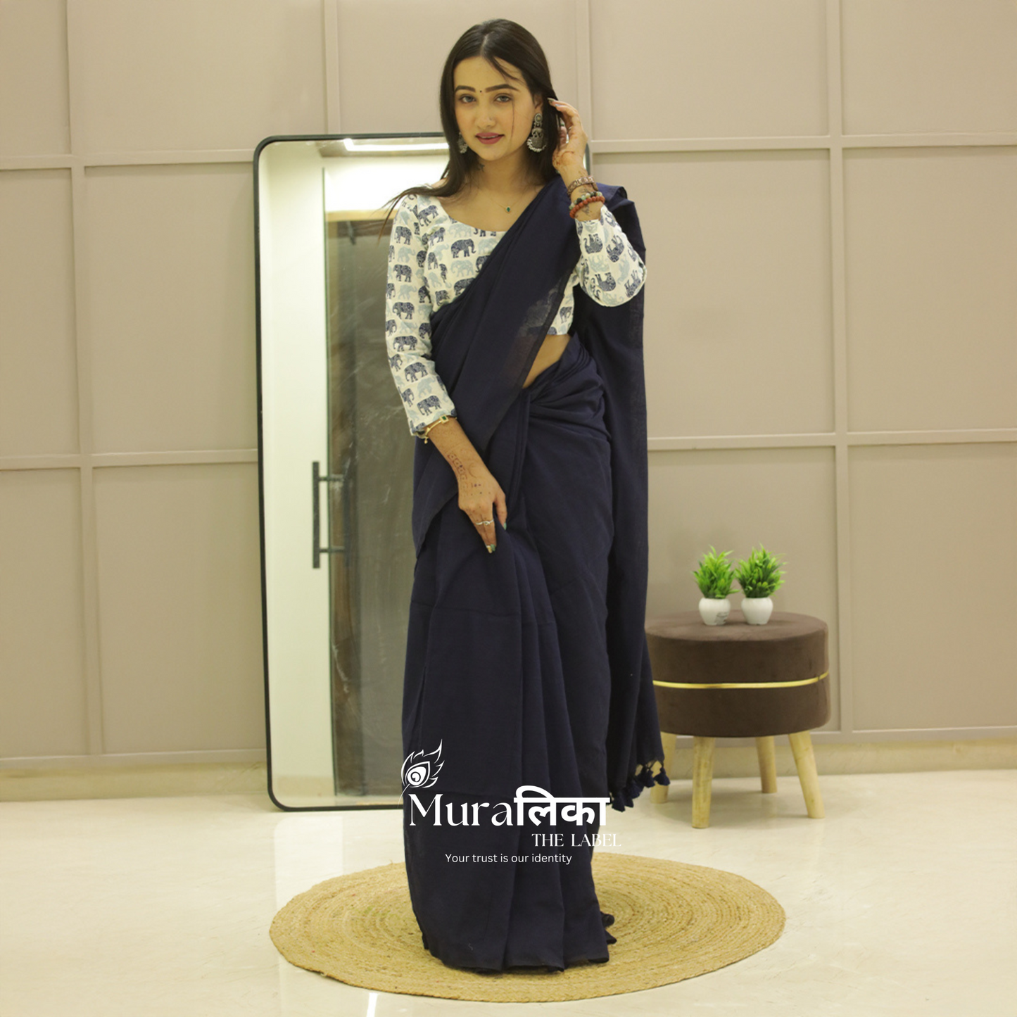 Muralika Navy Blue Handloom cotton Saree