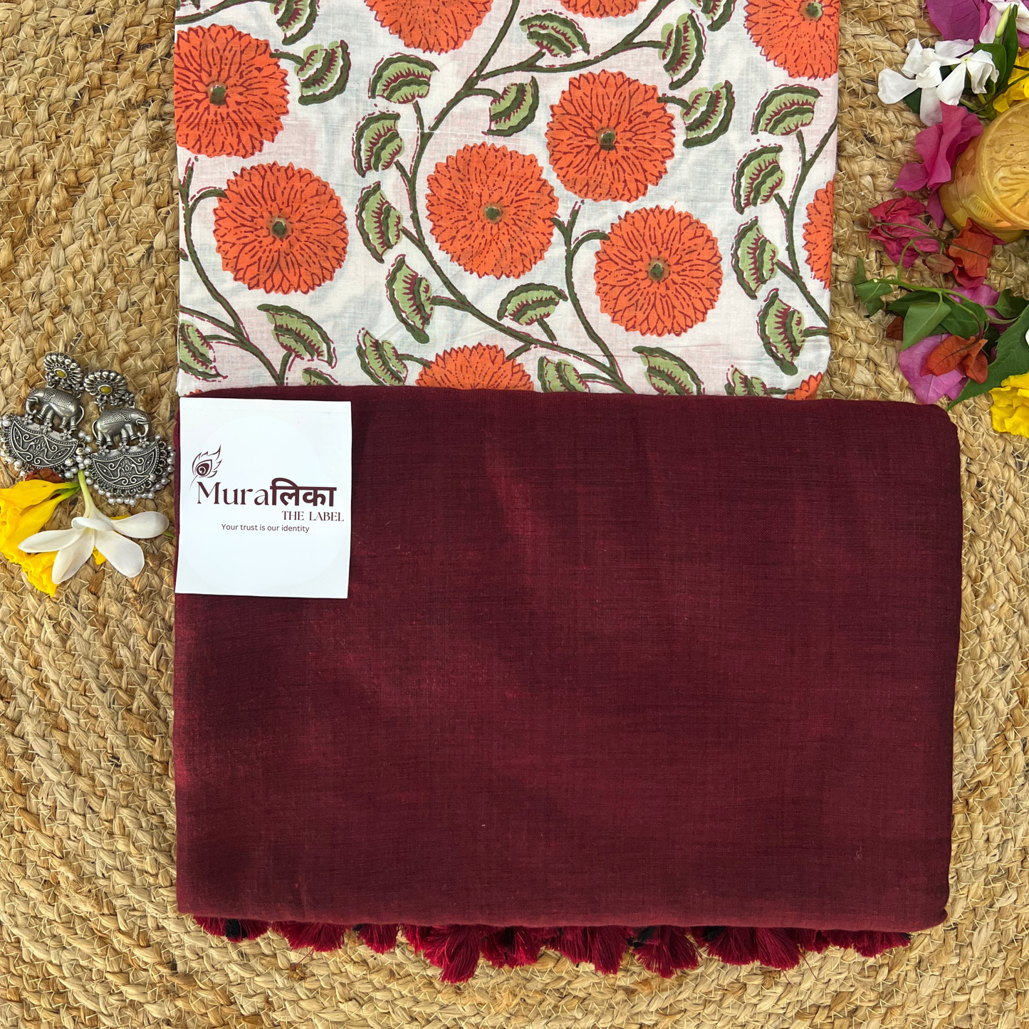 Muralika Dark Maroon Handloom Saree