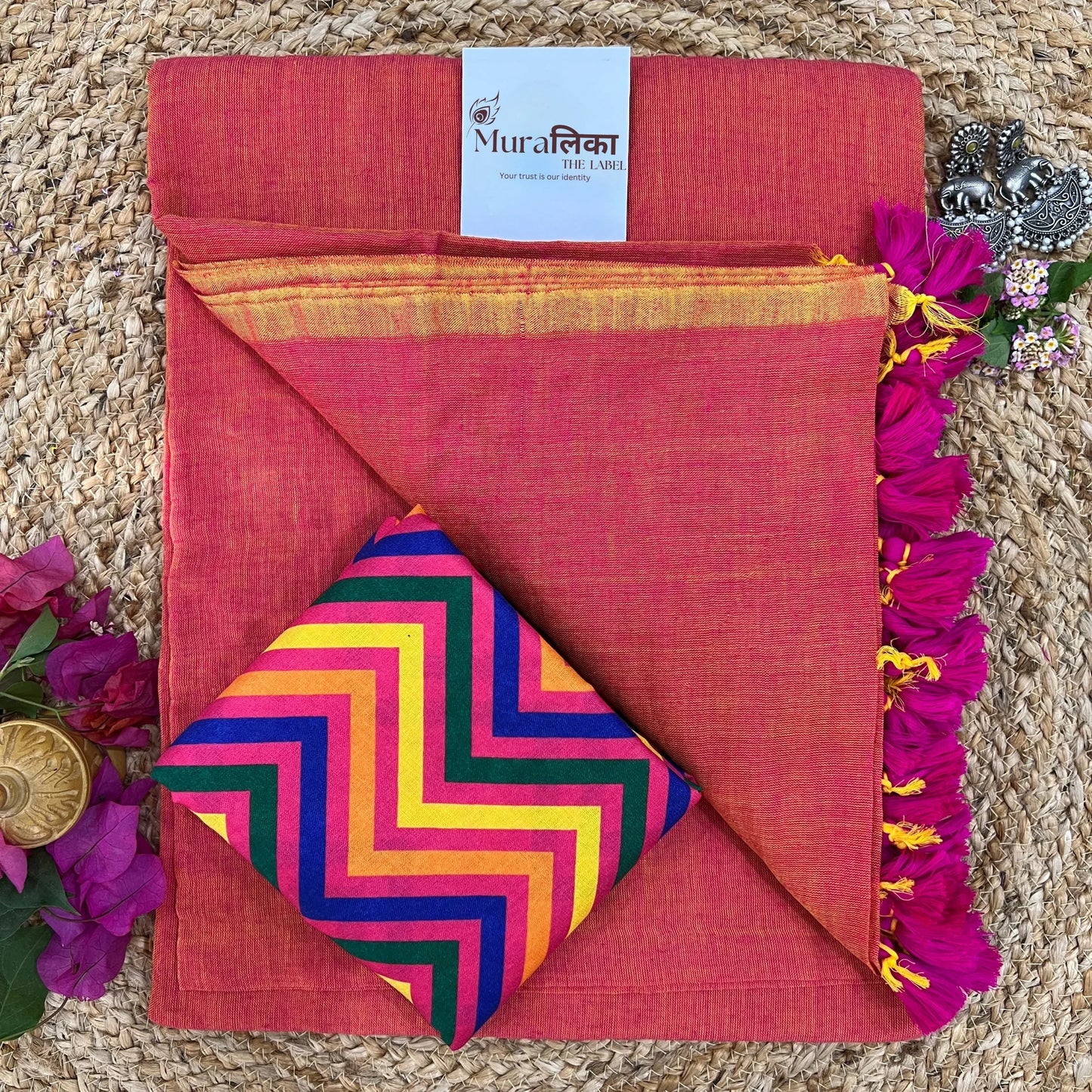 Muralika Dual Tone Brick Hue Handloom Saree - Muralika the label