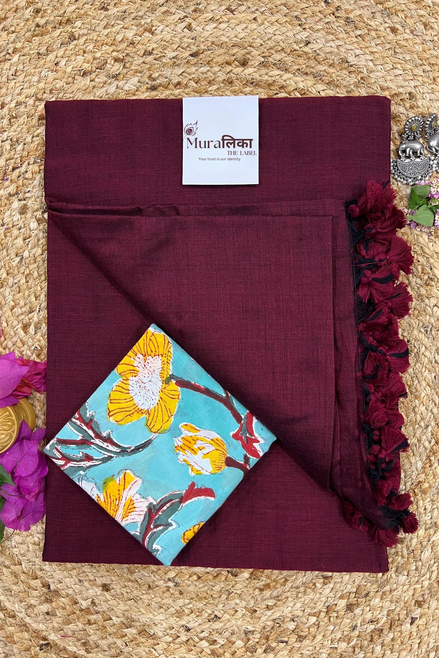 Muralika Dark Maroon Handloom Saree - Muralika the label