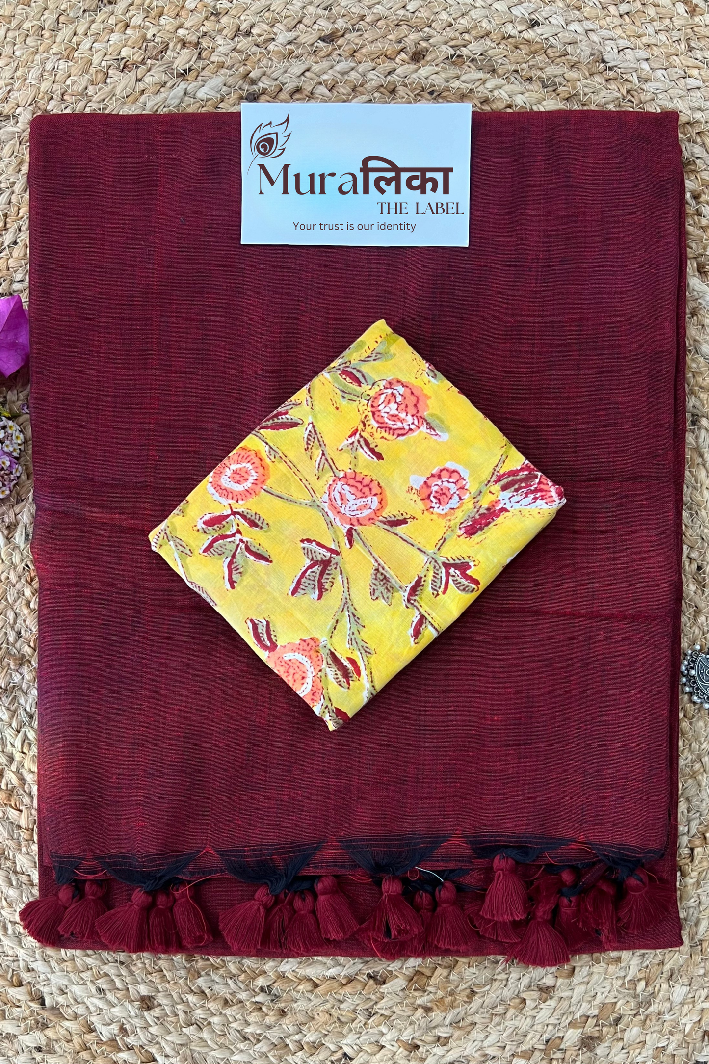 Muralika Dark Maroon Handloom Saree