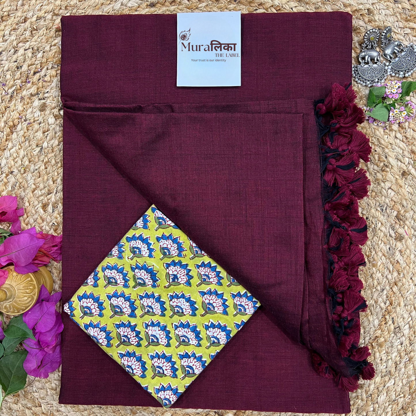 Muralika Dark Maroon Handloom Saree