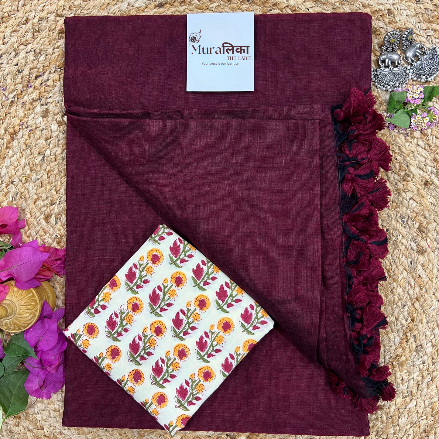 Muralika Dark Maroon Handloom Saree