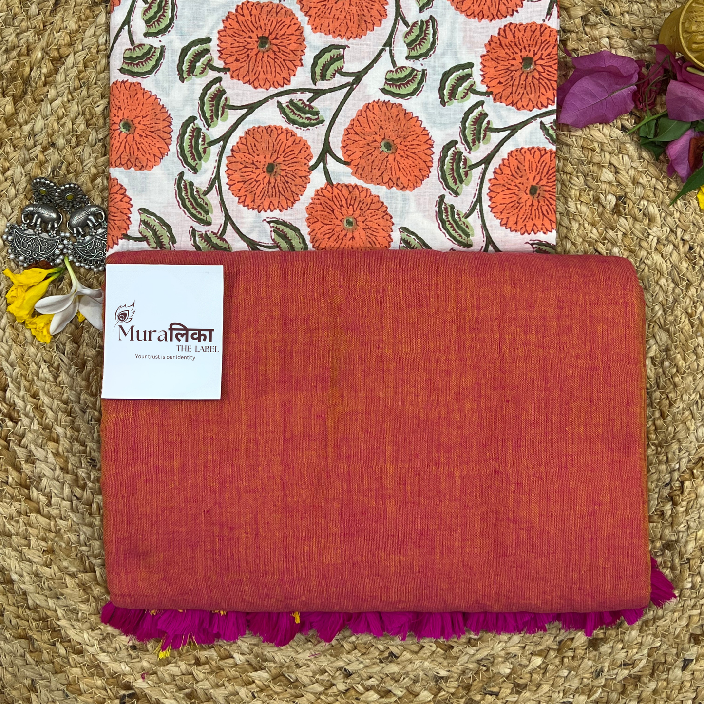 Muralika Dual Tone Brick Hue Handloom Saree