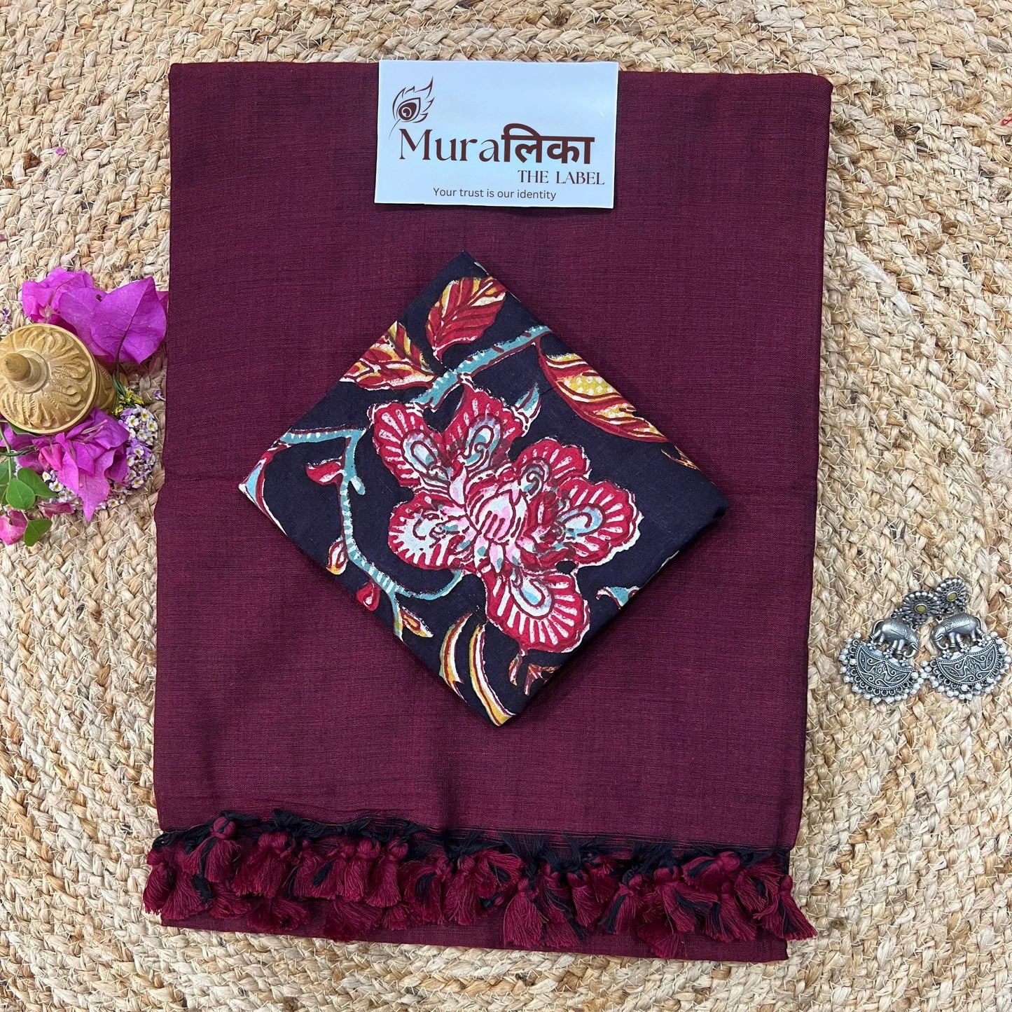 Muralika Dark Maroon Handloom Saree - Muralika the label