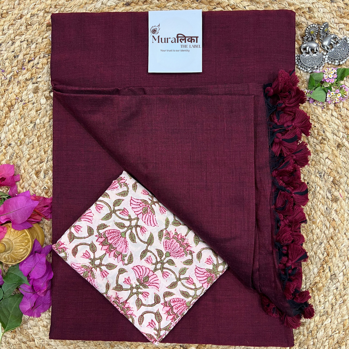 Muralika Dark Maroon Handloom Saree