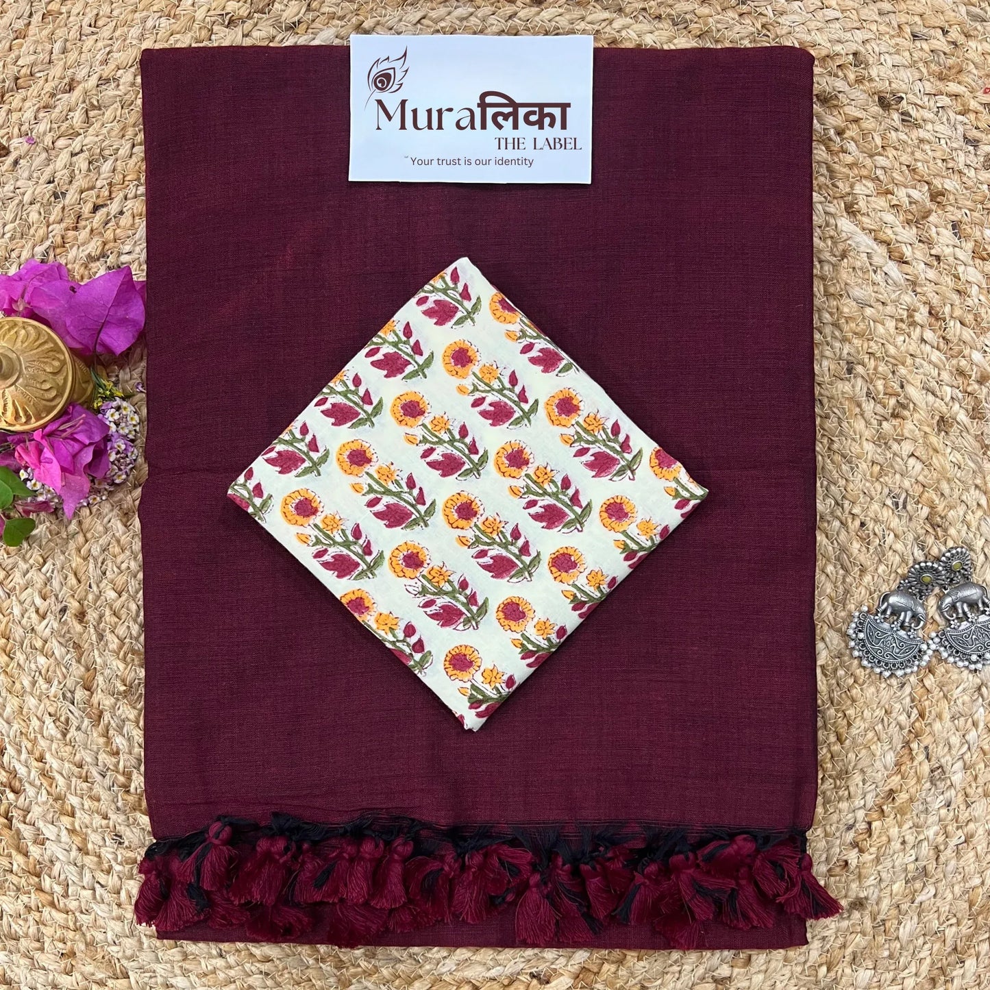 Muralika Dark Maroon Handloom Saree - Muralika the label
