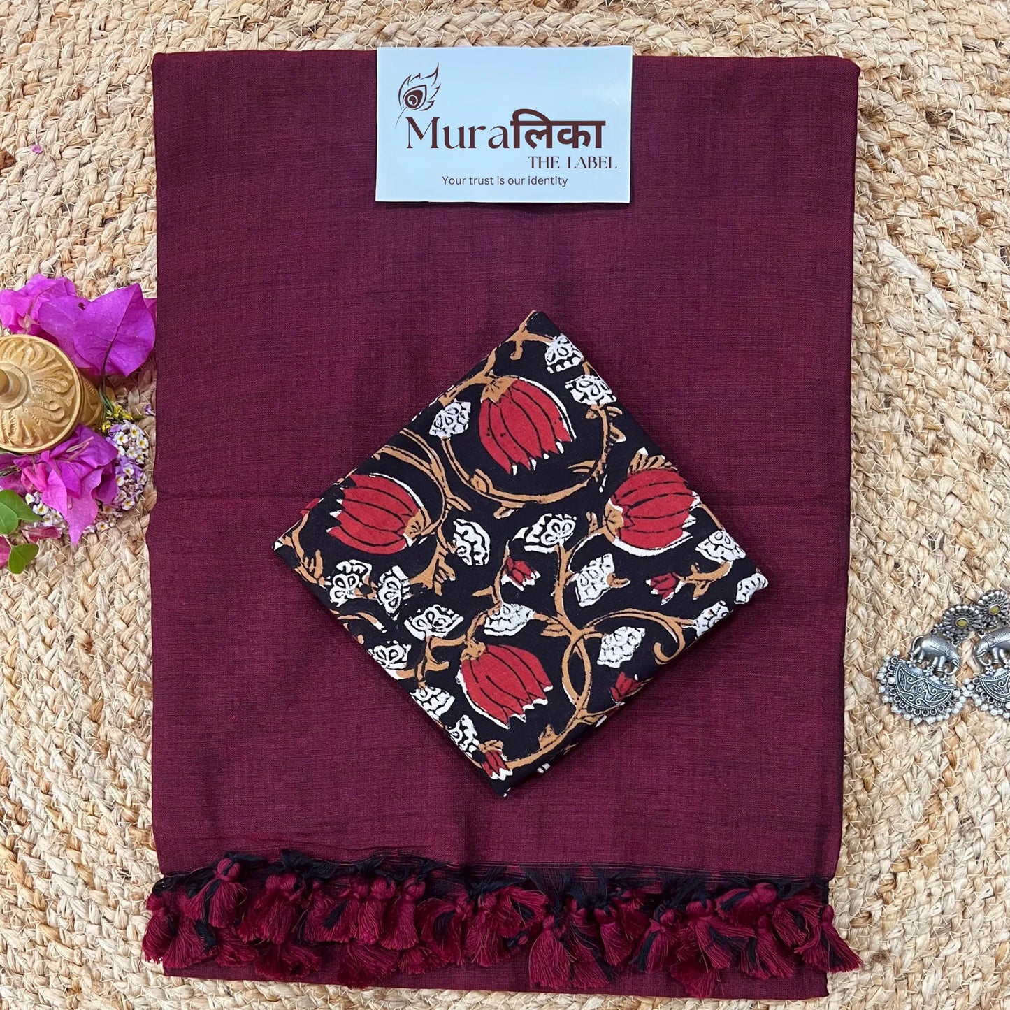 Muralika Dark Maroon Handloom Saree - Muralika the label
