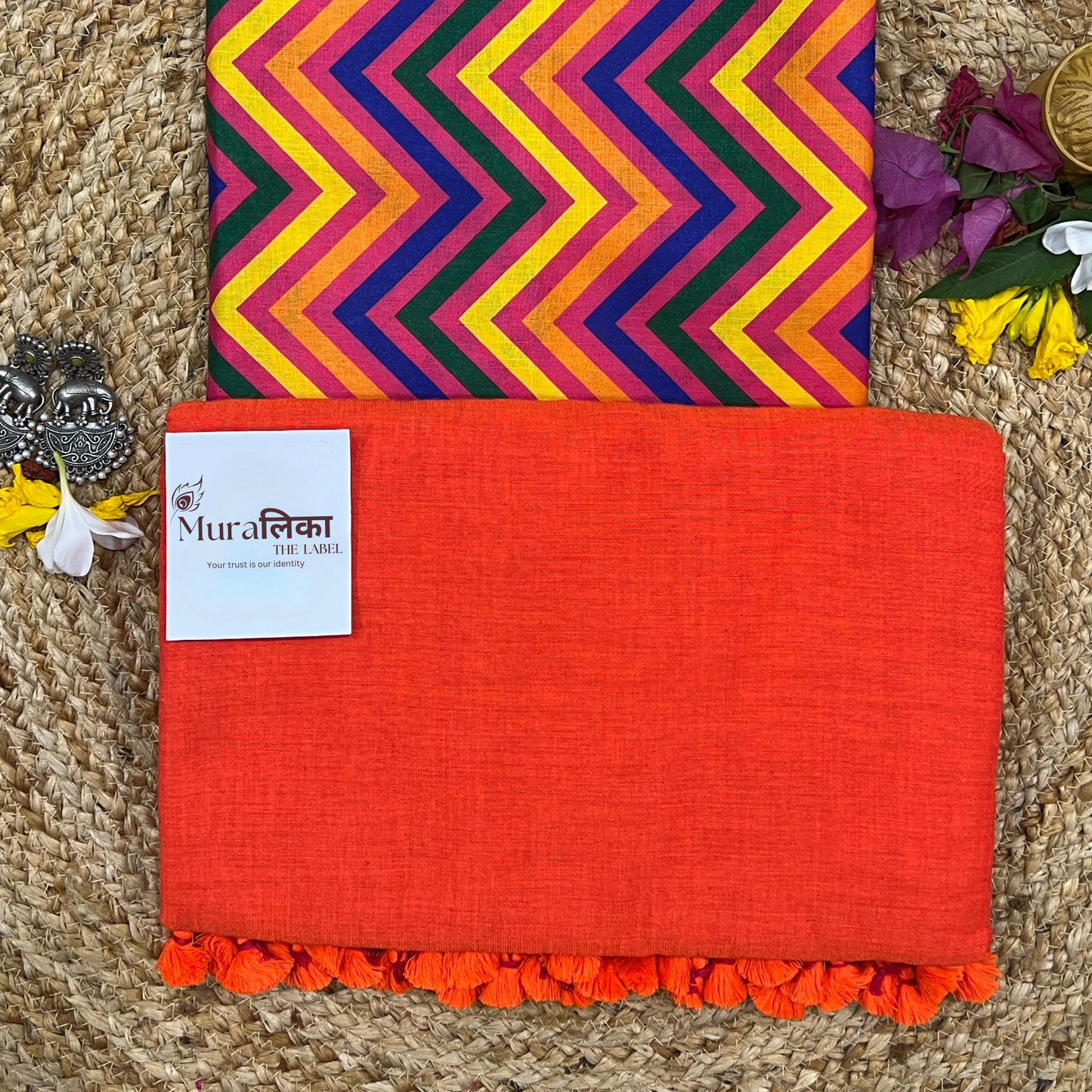 Muralika Bright Orange Handloom Saree