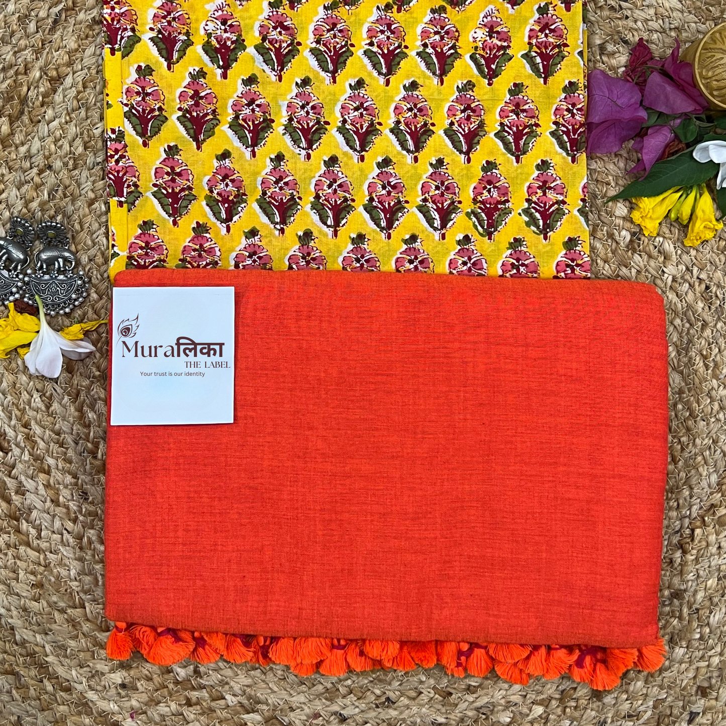 Muralika Bright Orange Handloom Saree