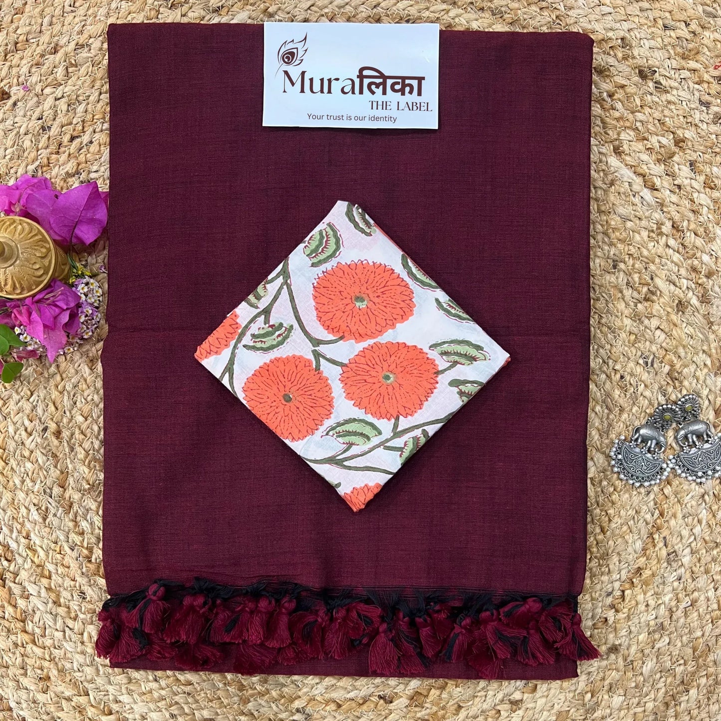 Muralika Dark Maroon Handloom Saree - Muralika the label