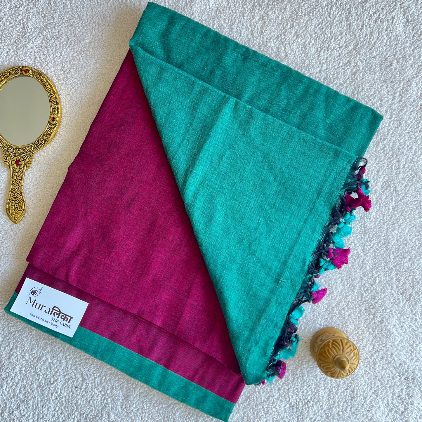 Muralika Magenta & Teal Handloom Cotton Saree