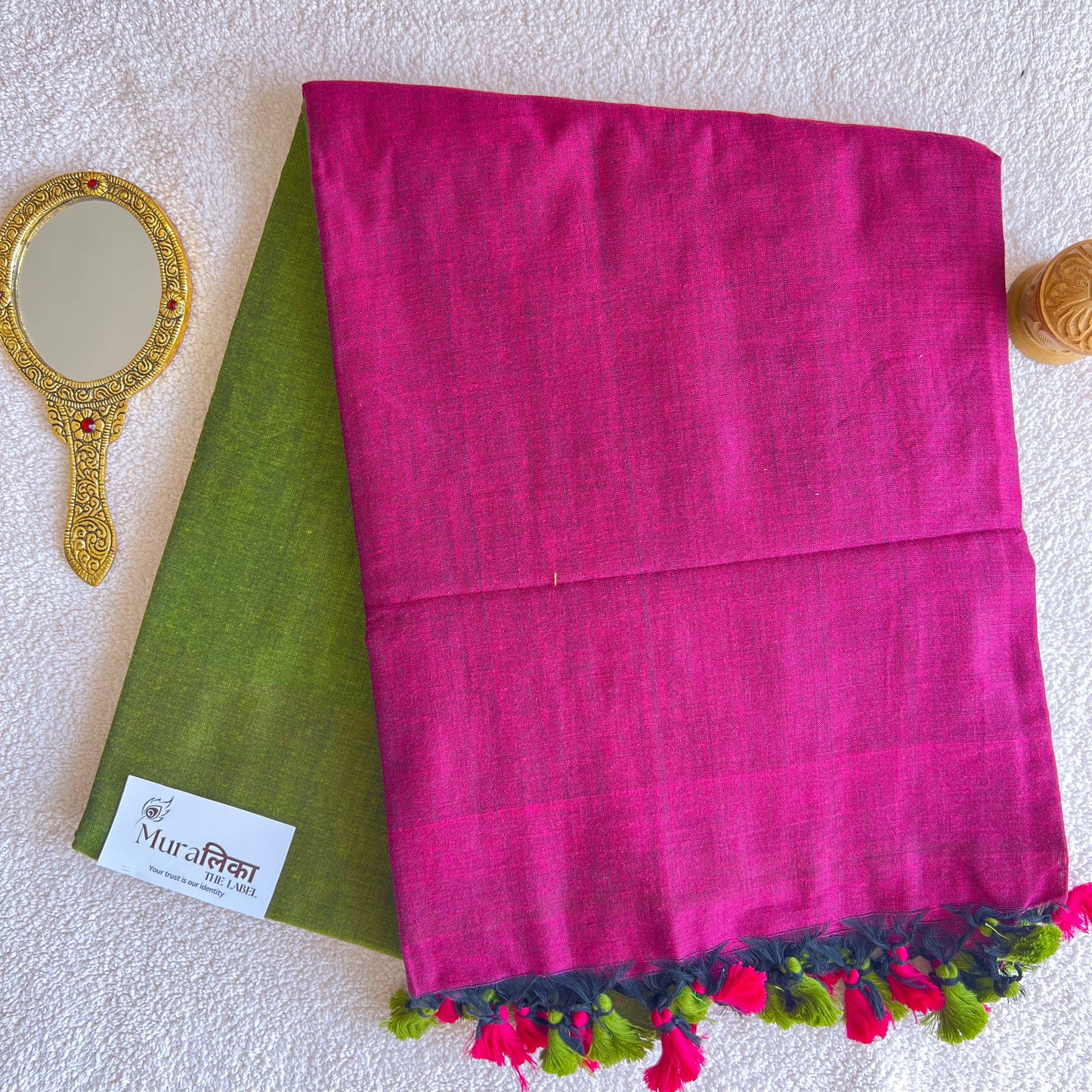 Muralika Pink & Mehendi Handloom Cotton Saree