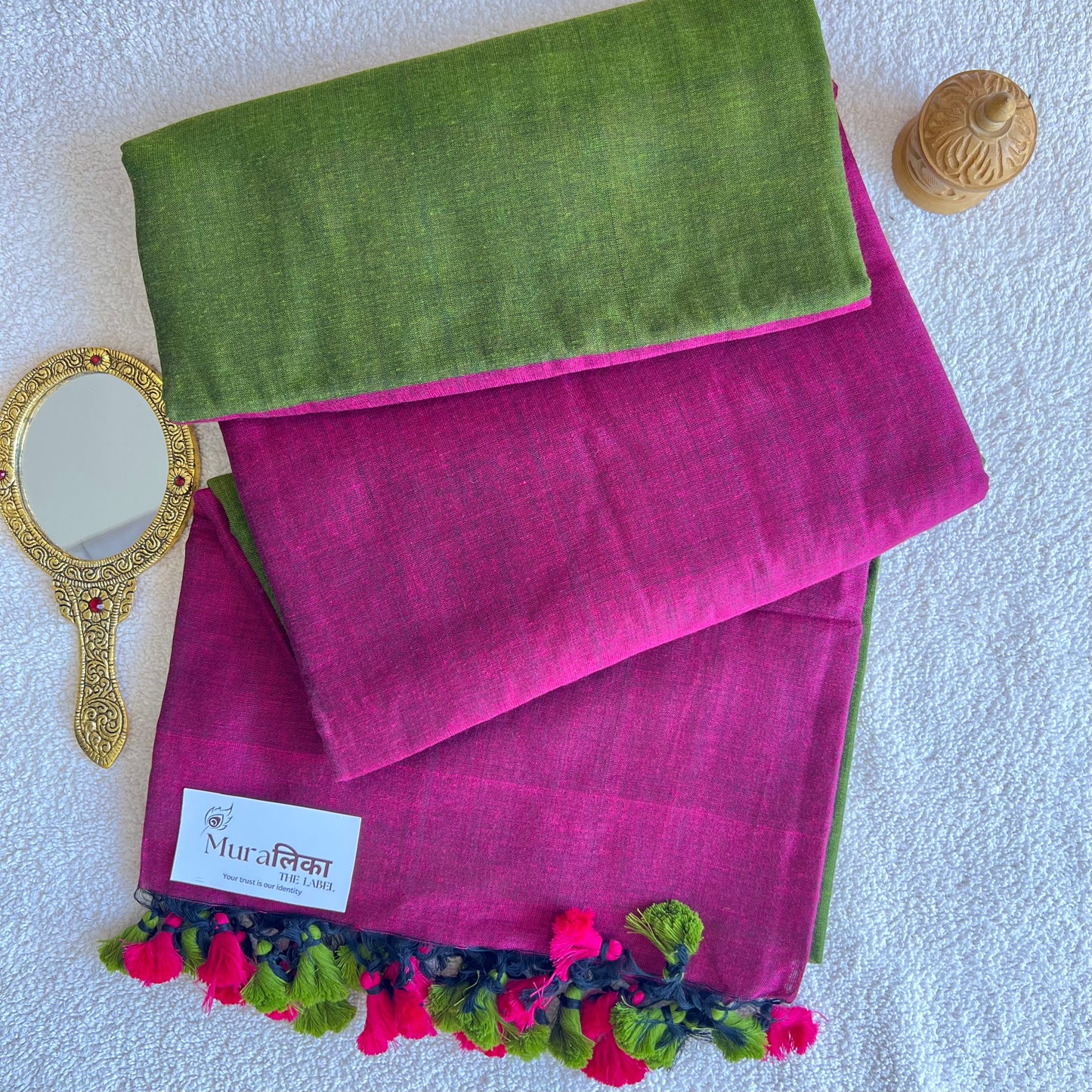 Muralika Pink & Mehendi Handloom Cotton Saree