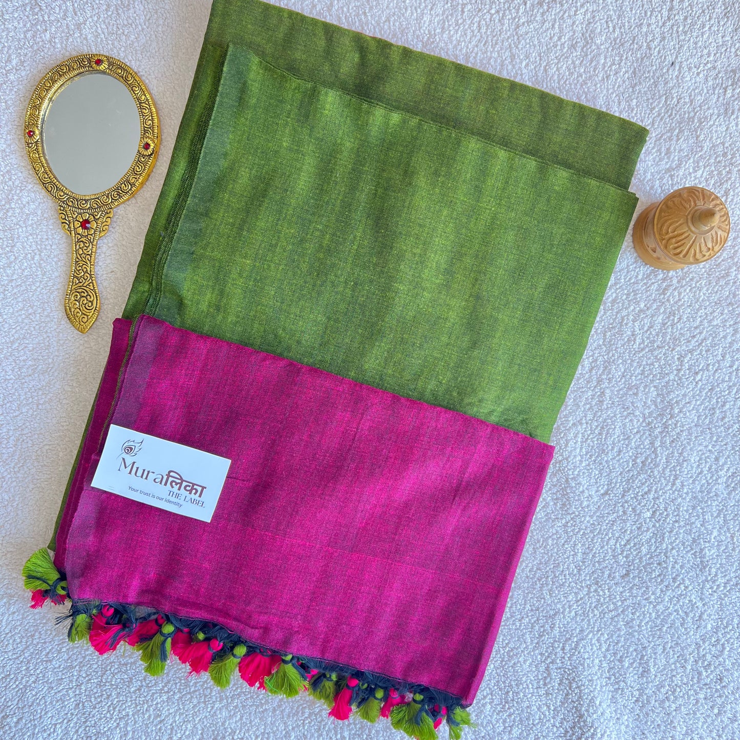 Muralika Pink & Mehendi Handloom Cotton Saree