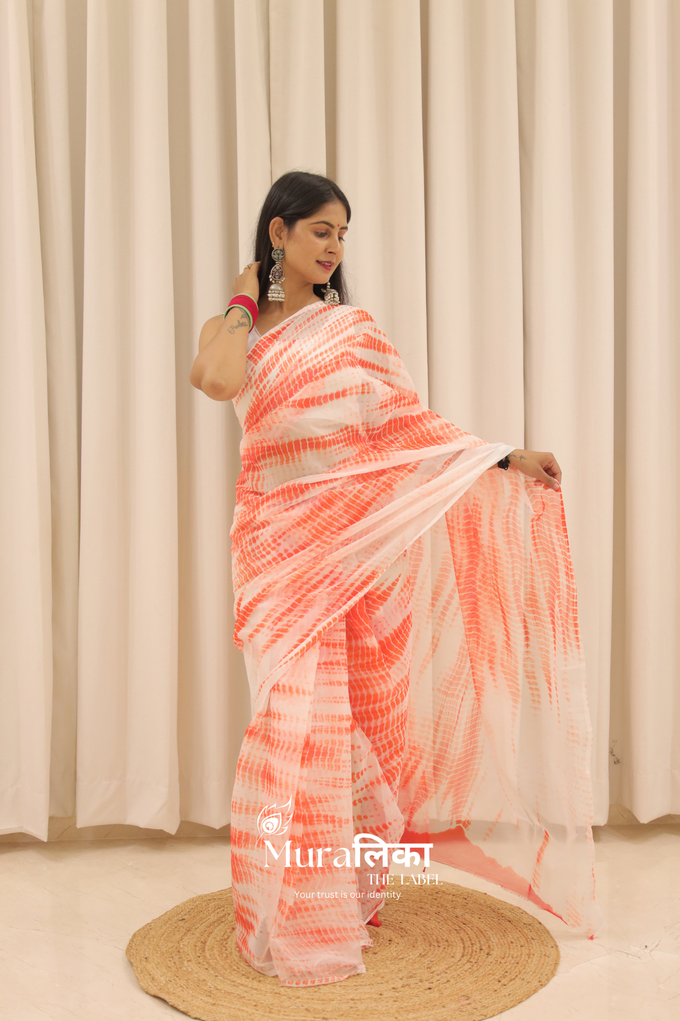 Naarangi Orange Hand Dyed Shibori Bandhej Chiffon Saree