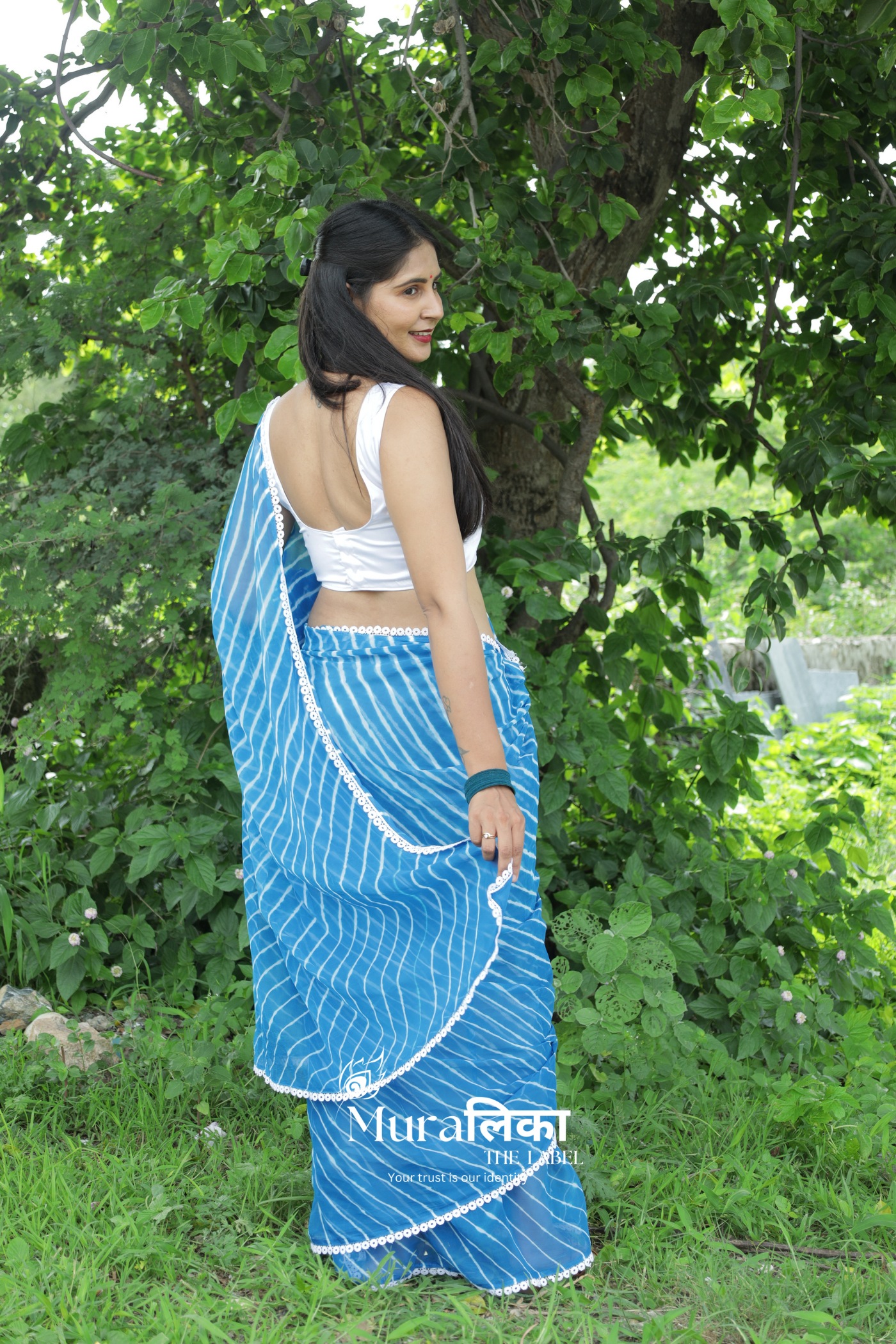 Aasmani Blue Hand dyed Chiffon Leheriya Saree