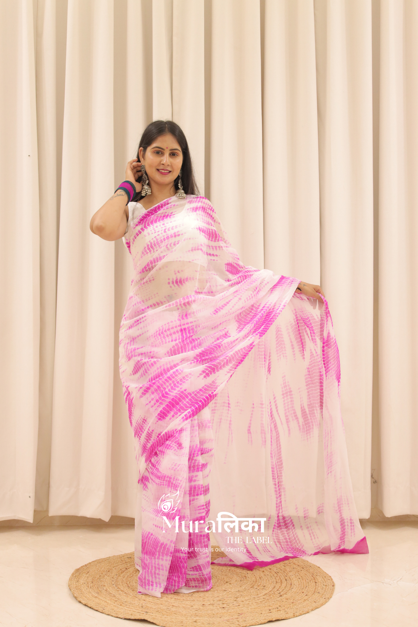 Rangeen Rani Hand Dyed Shibori Bandhej Chiffon Saree