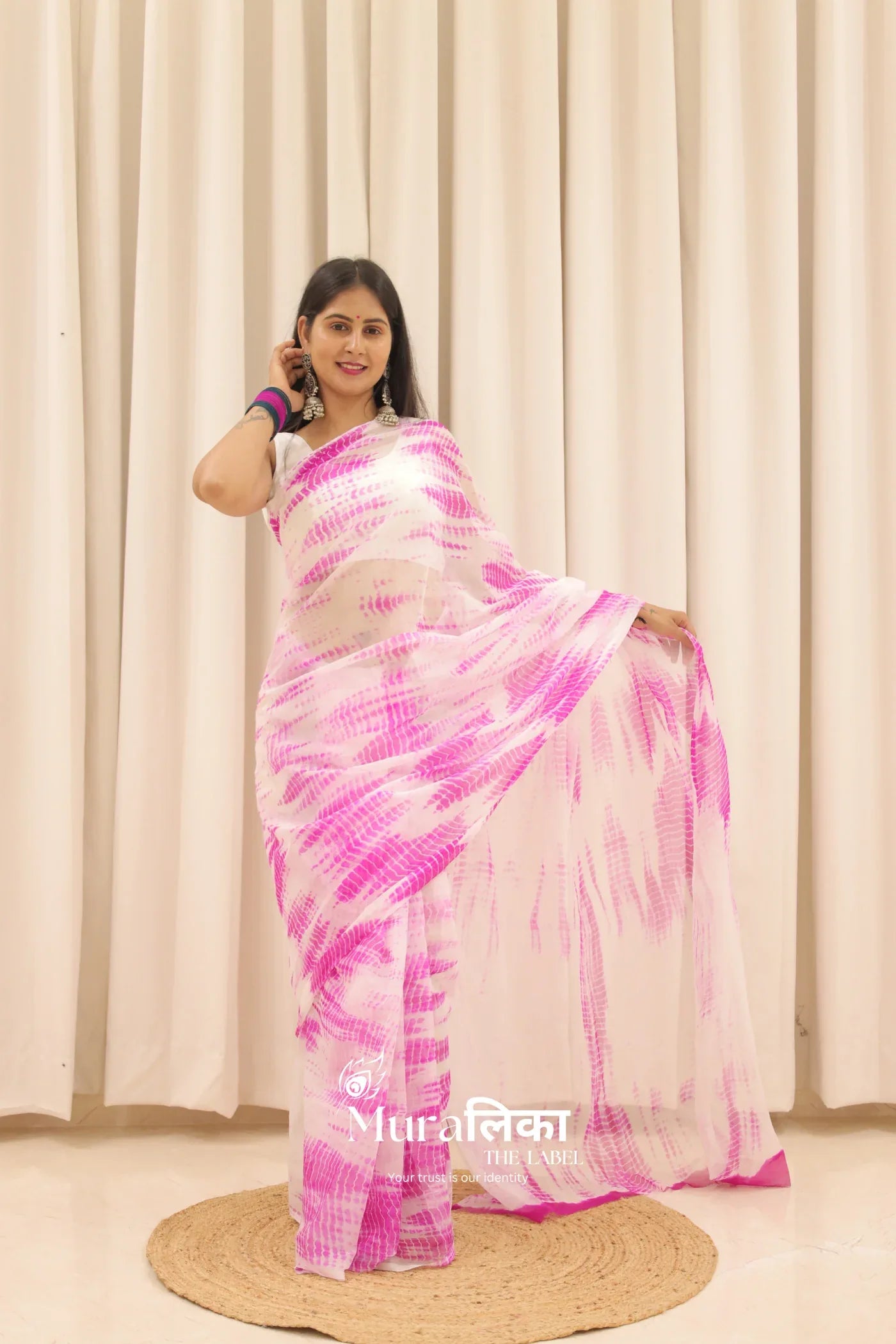 Rangeen Rani Hand Dyed Shibori Bandhej Chiffon Saree