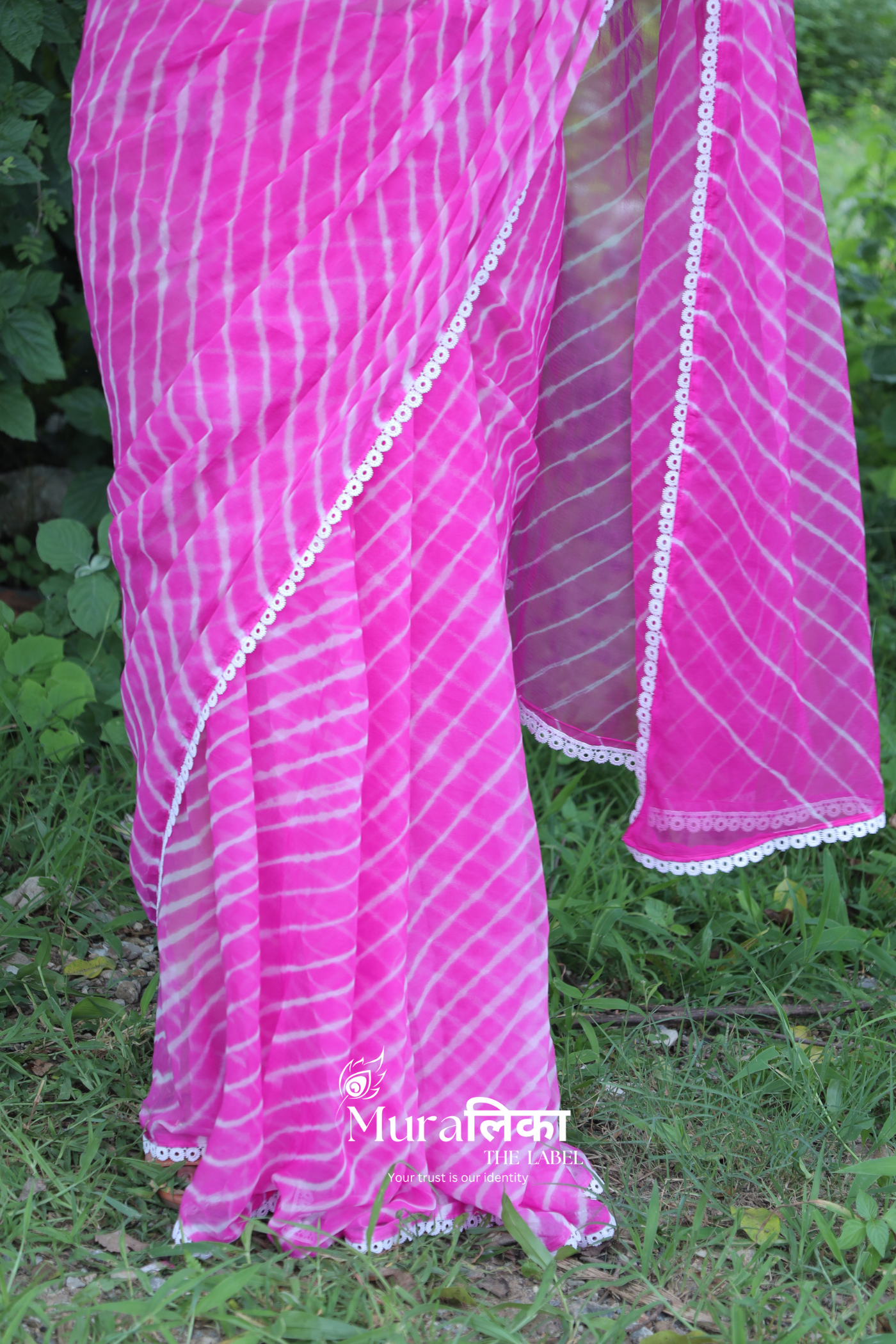 Gulabi Hand dyed Chiffon leheriya Saree