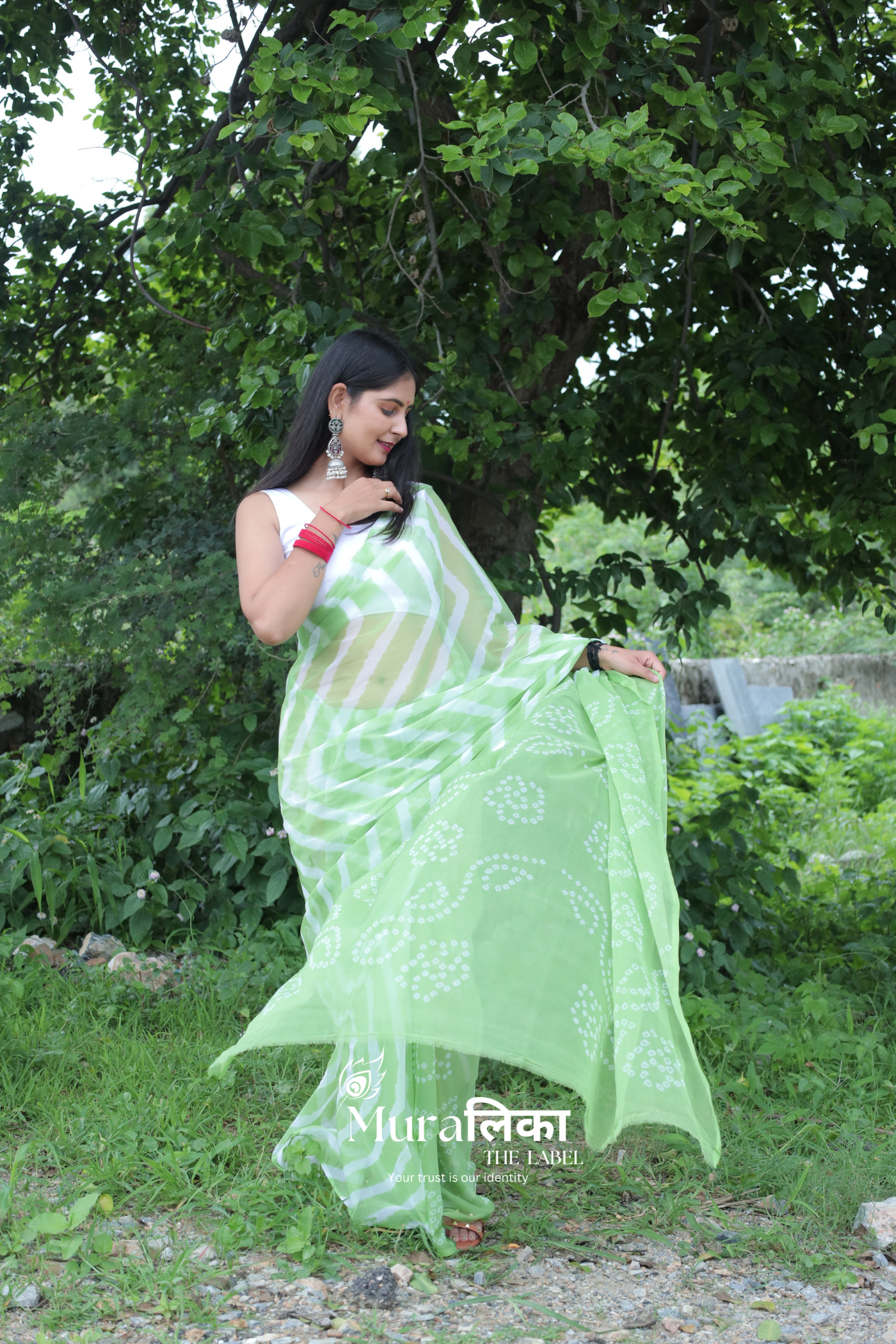 Hariyali Green Hand Dyed Leheriya Bandhej Chiffon Saree
