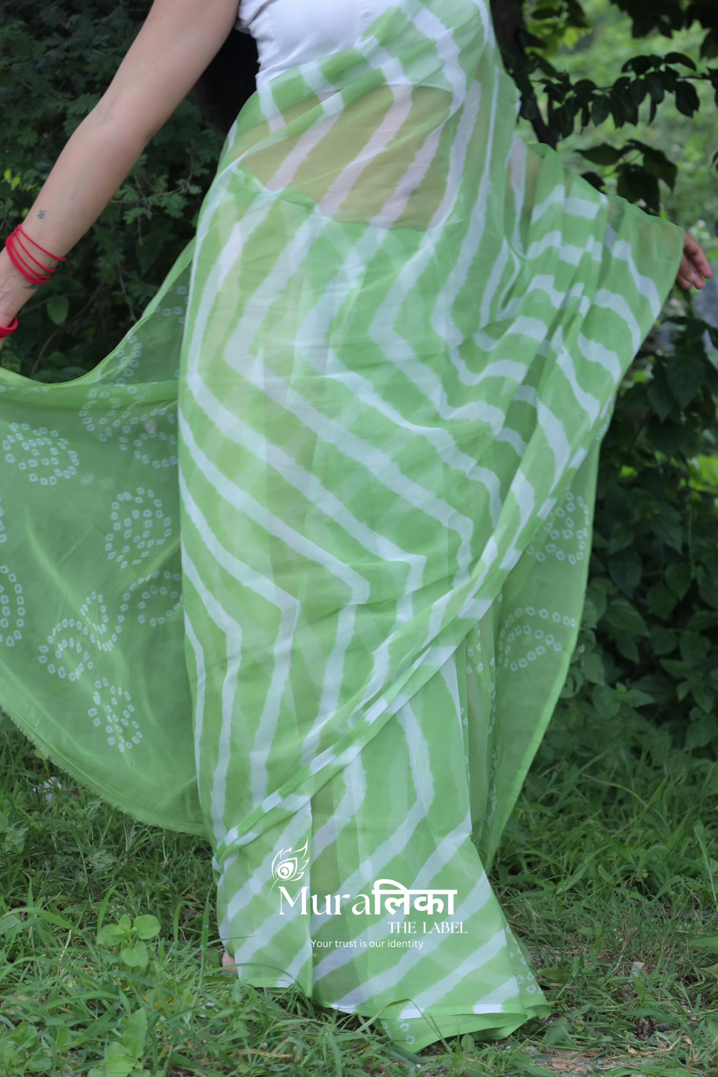 Hariyali Green Hand Dyed Leheriya Bandhej Chiffon Saree