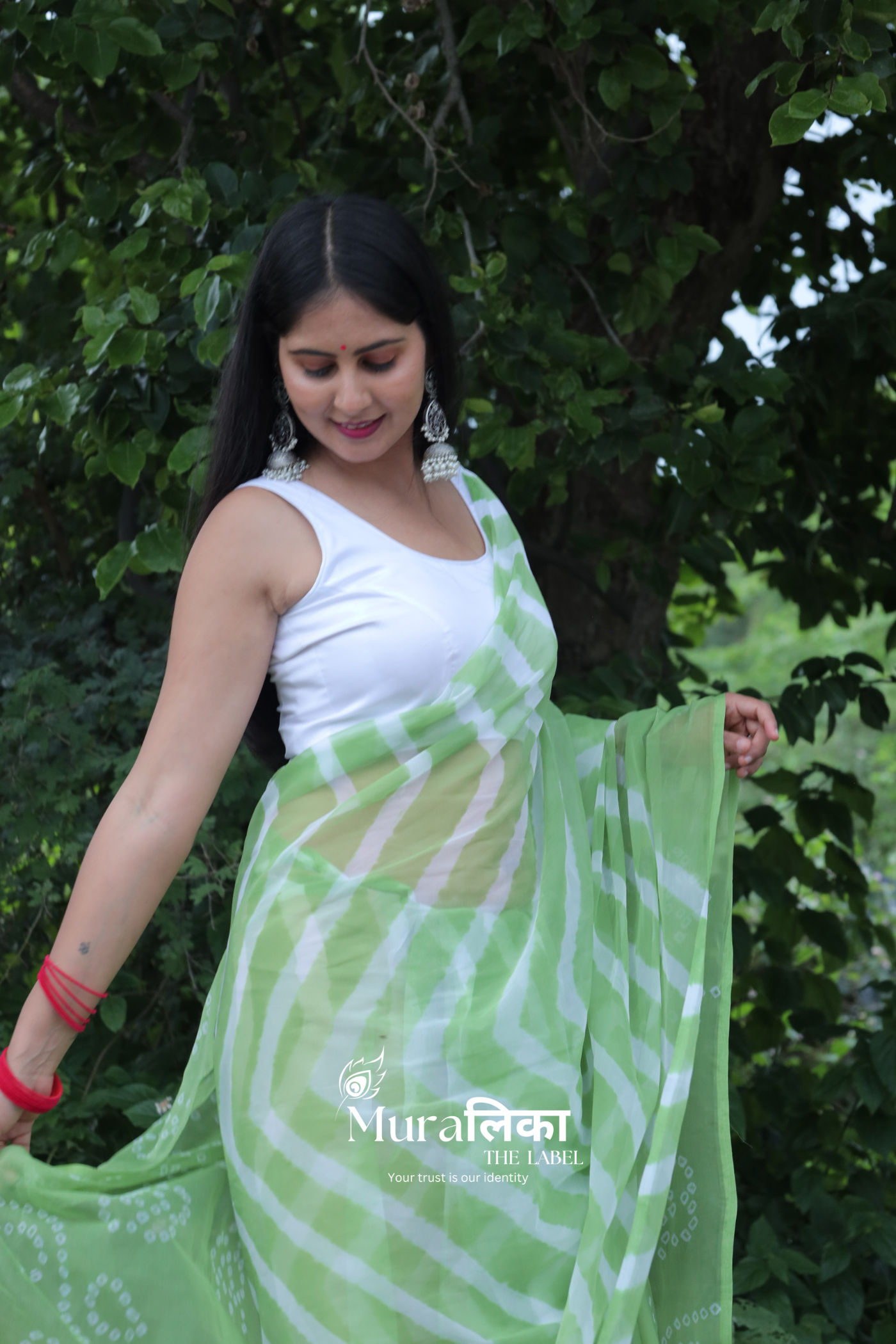 Hariyali Green Hand Dyed Leheriya Bandhej Chiffon Saree