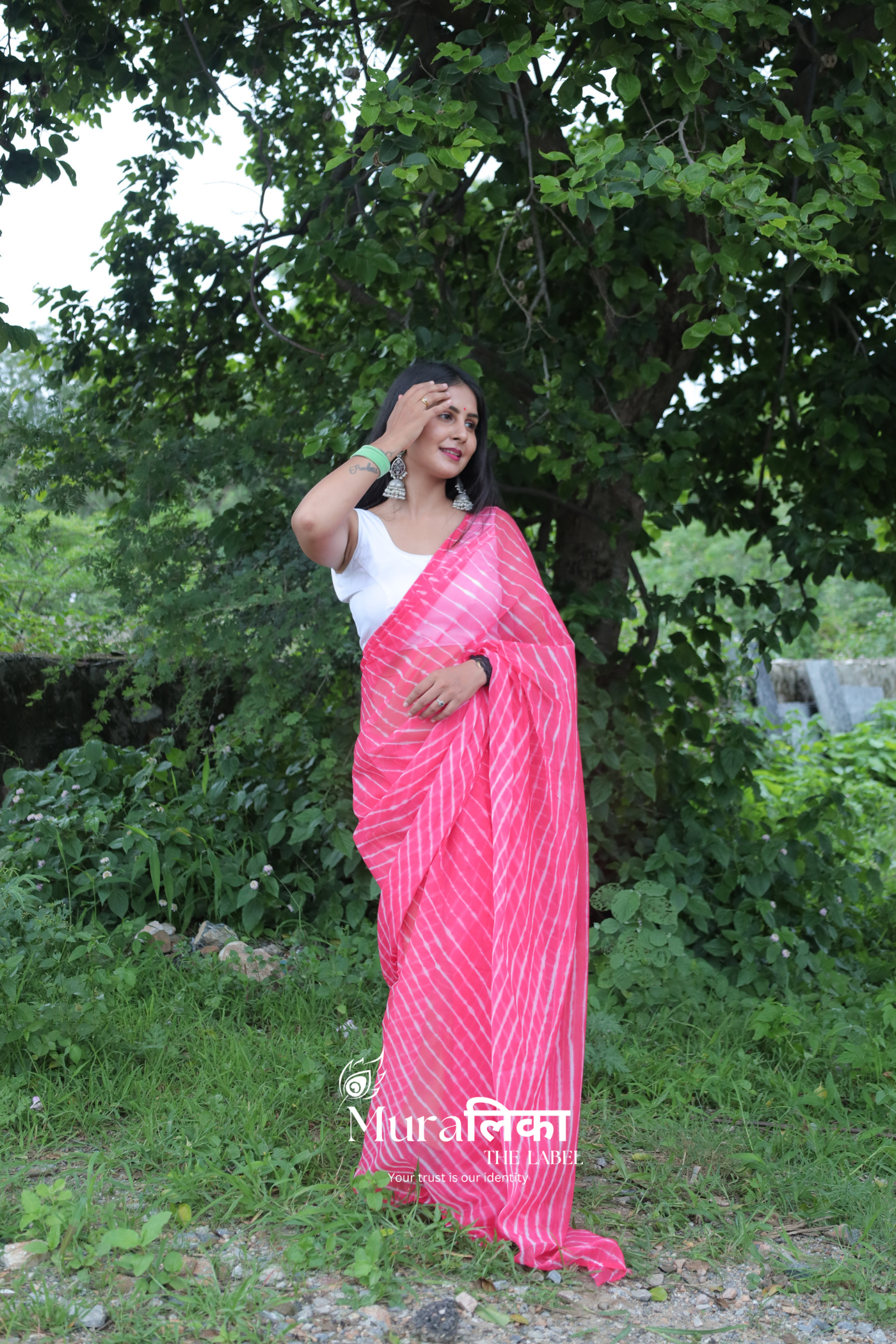 Rasbhari Pink Hand Dyed Chiffon Leheriya Saree