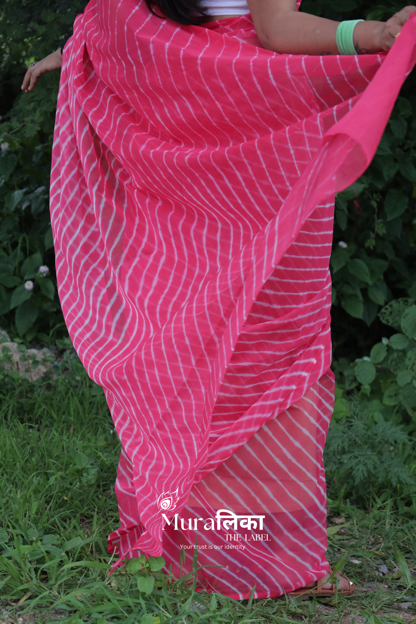 Rasbhari Pink Hand Dyed Chiffon Leheriya Saree