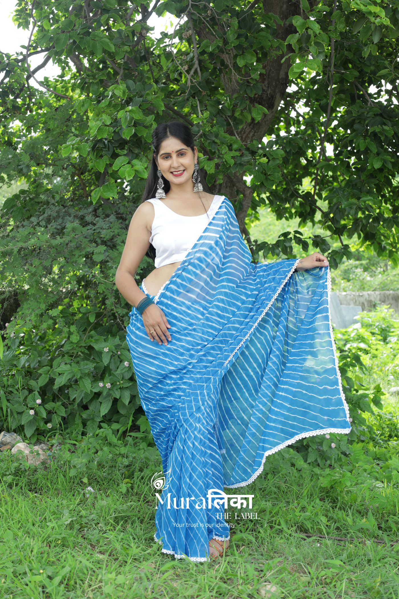 Aasmani Blue Hand dyed Chiffon Leheriya Saree