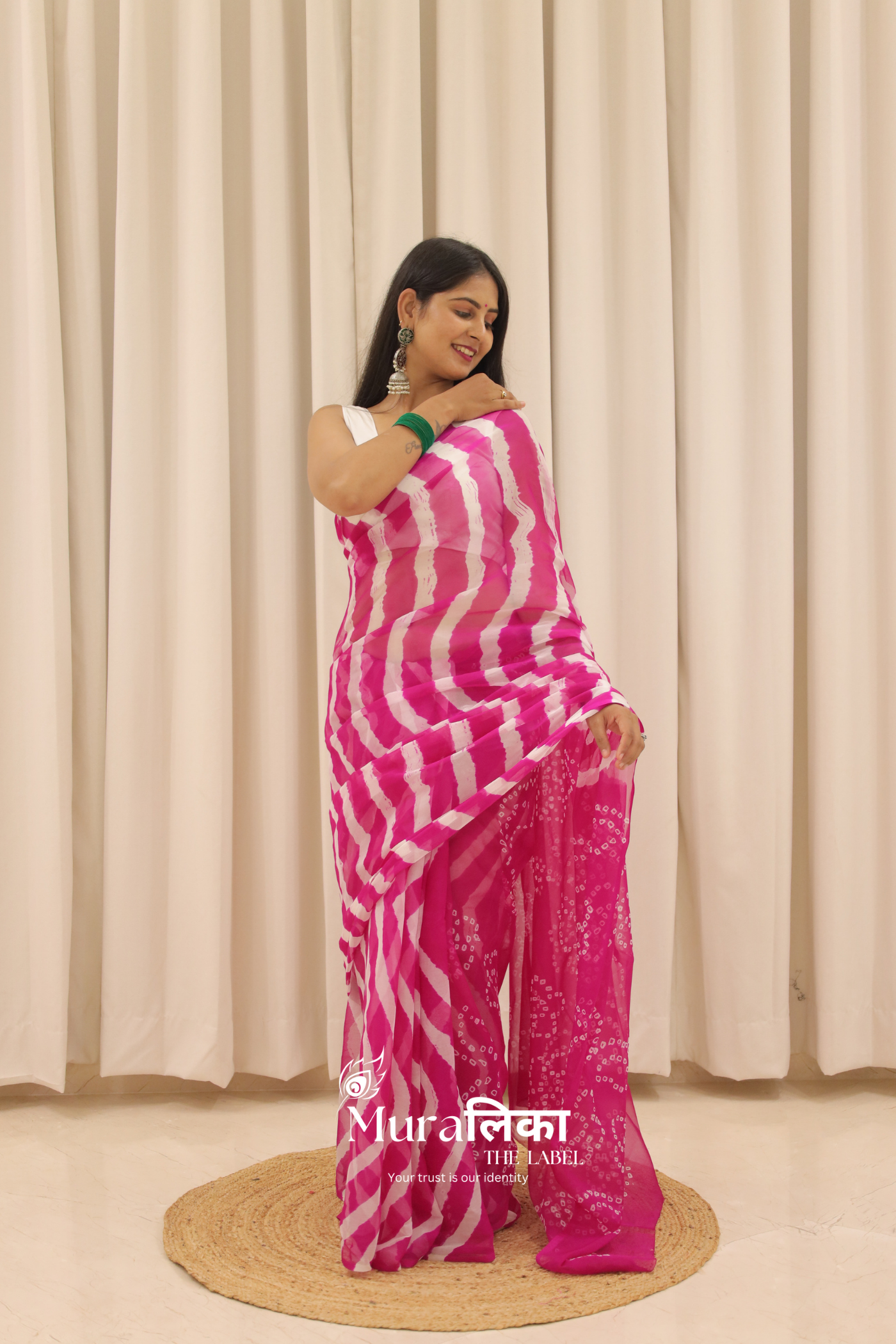 Royal Rani Hand Dyed Leheriya Bandhej Chiffon Saree
