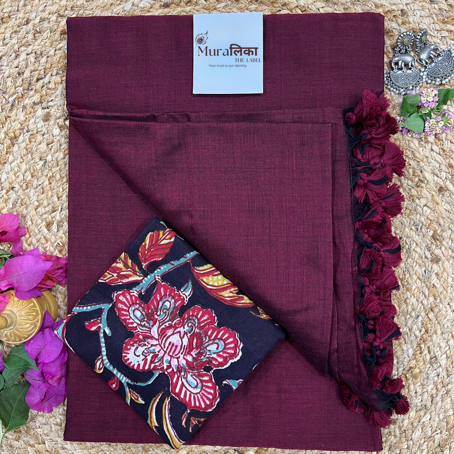 Muralika Dark Maroon Handloom Saree