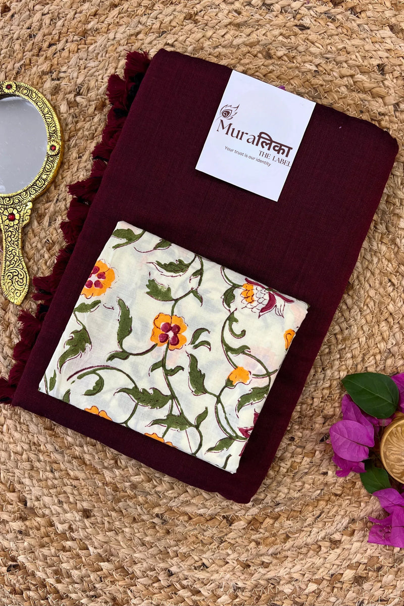 Muralika Dark Maroon Handloom Saree - Muralika the label