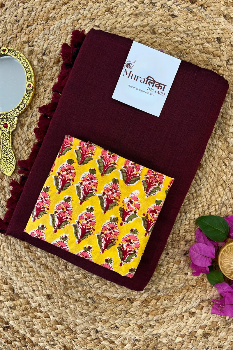 Muralika Dark Maroon Handloom Saree - Muralika the label