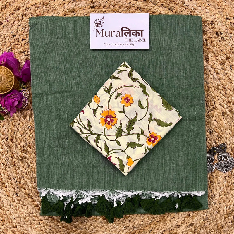 Muralika Leaf Green Handloom Saree - Muralika the label