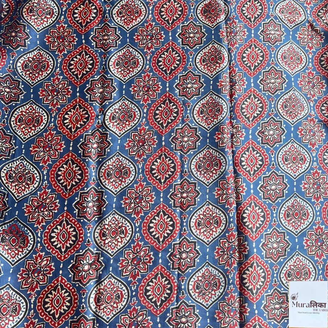 Ajrakh hand block printed Modal silk saree by Muralika the label, showcasing intricate traditional block print design and elegant fabric.