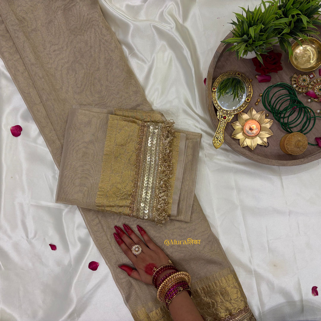 Noor - Golden Banarasi Tissue Silk Saree with Zari and Lace Work