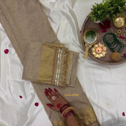 Noor - Golden Banarasi Tissue Silk Saree with Zari and Lace Work