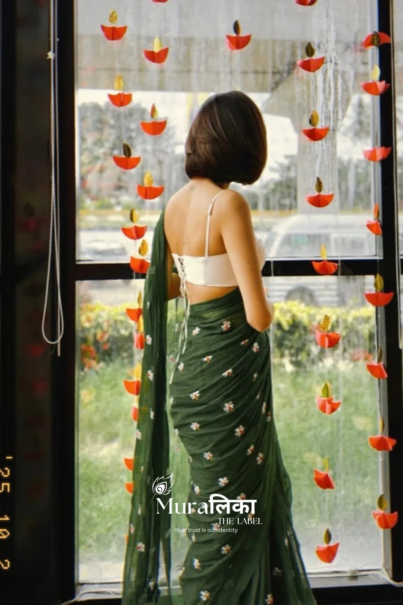 Parijaat Green Embroireded Mulmul Cotton Saree - Muralika the label