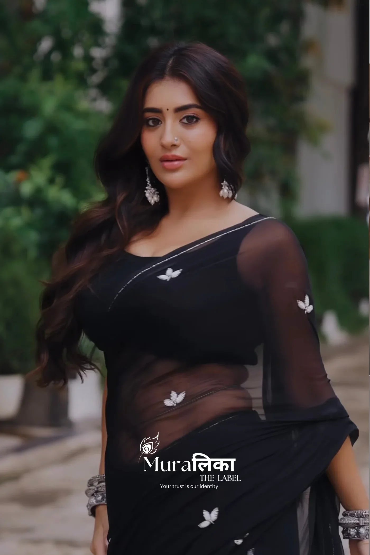 Muralika Black handwork Chiffon Saree - Muralika the label