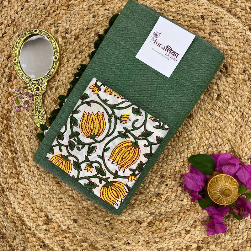 Muralika Leaf Green Handloom Saree - Muralika the label