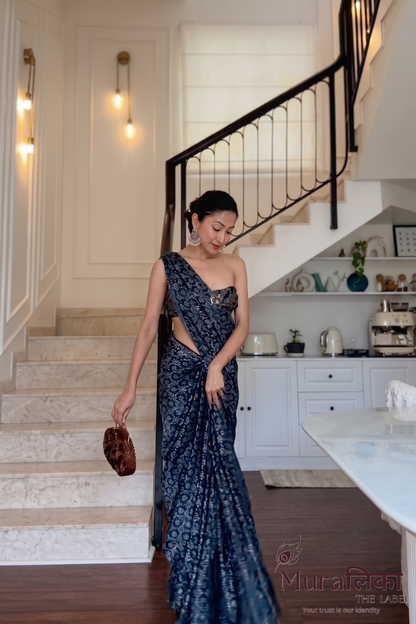 Ajrakh Hand block Printed Modal Silk Saree