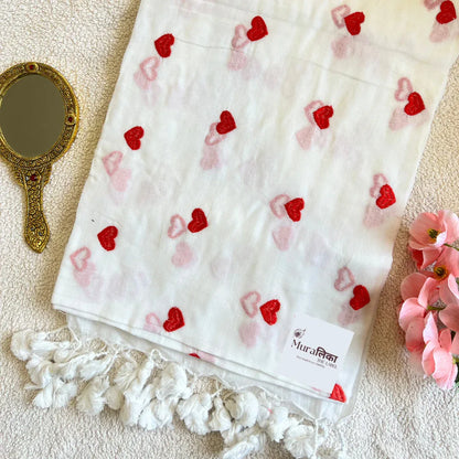 Dil White Embroidered Mulmul Cotton Saree - Muralika the label