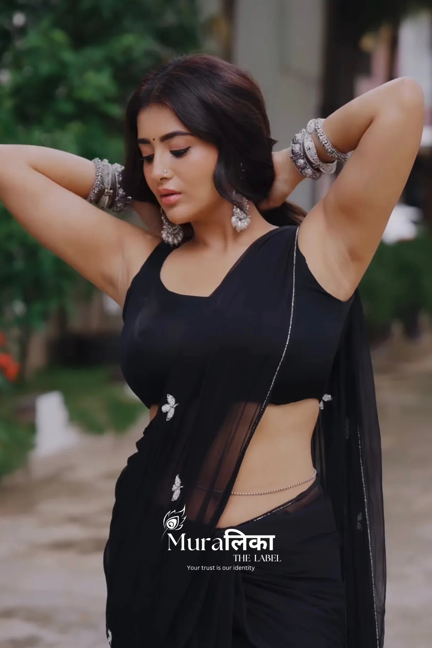Muralika Black handwork Chiffon Saree - Muralika the label