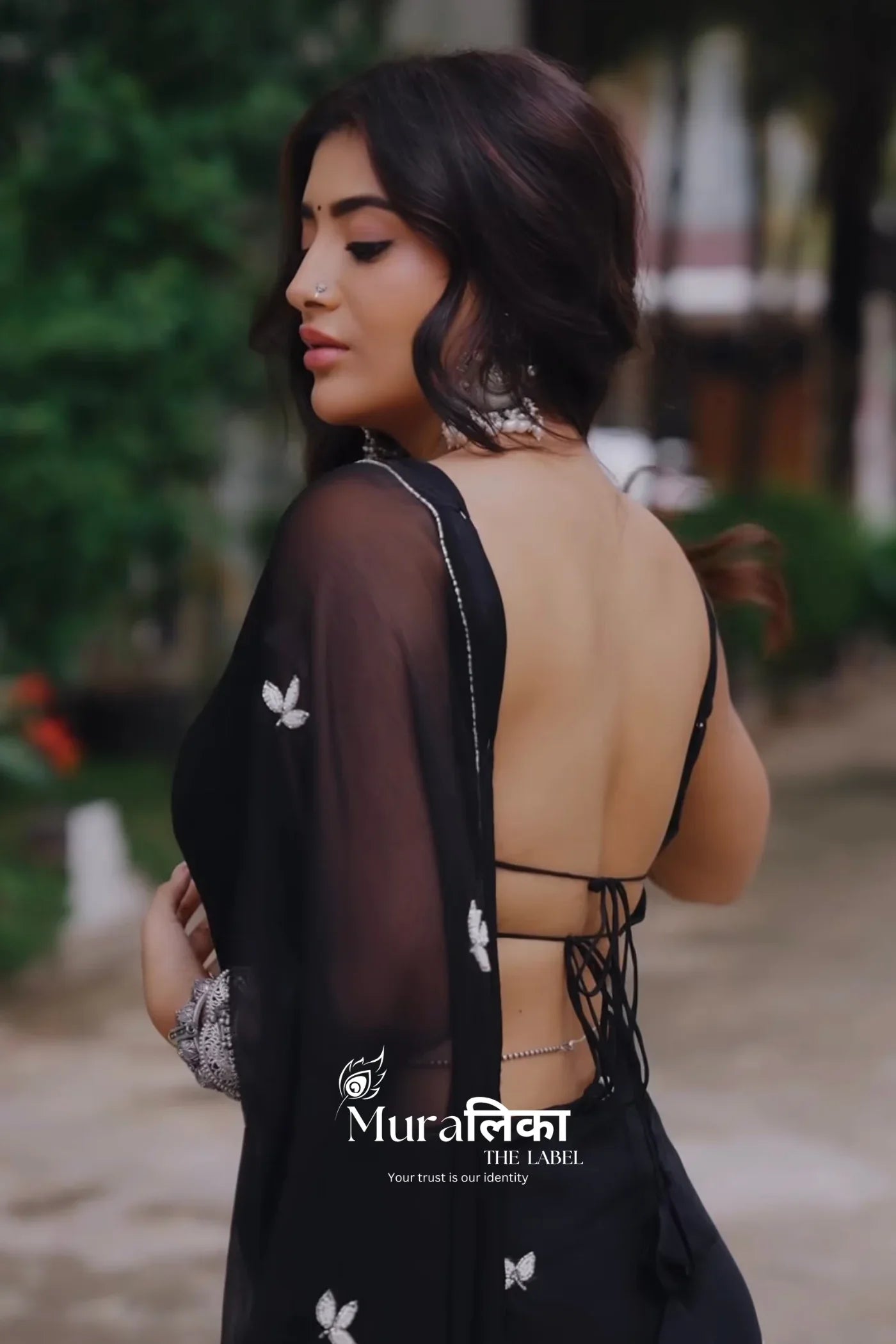 Muralika Black handwork Chiffon Saree - Muralika the label